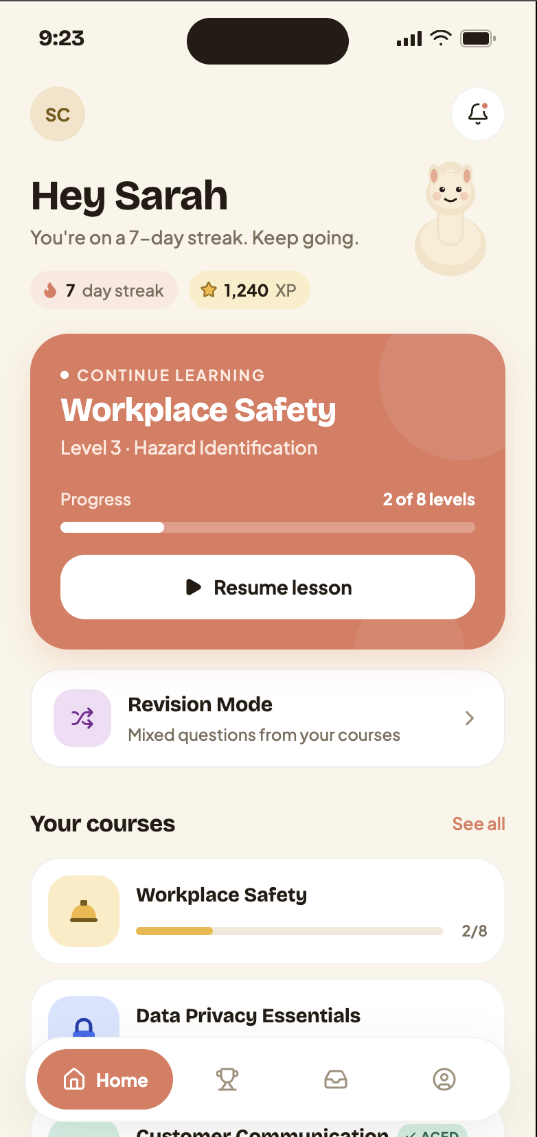 Llaami courses mobile screen
