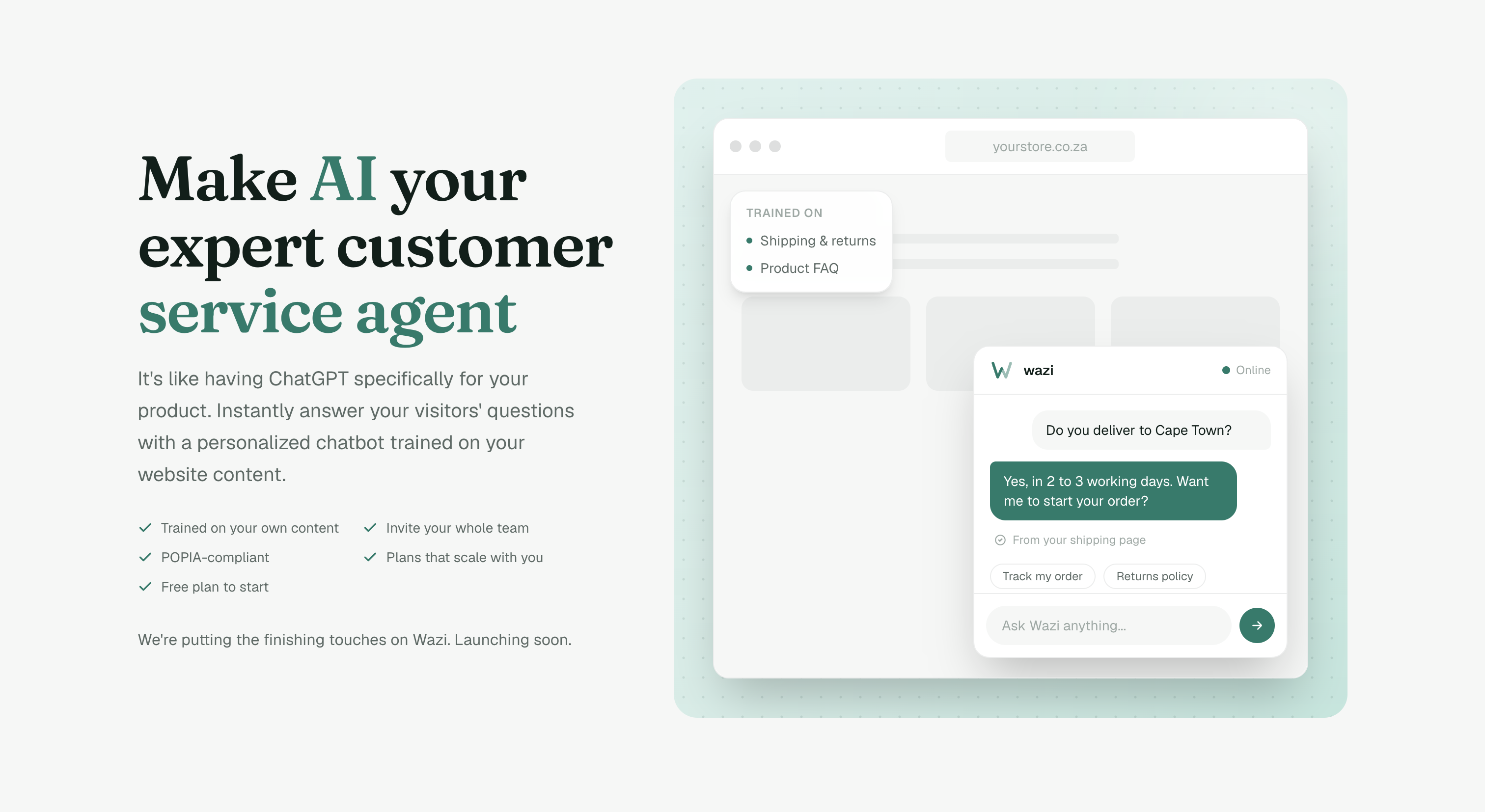 Wazi web landing page